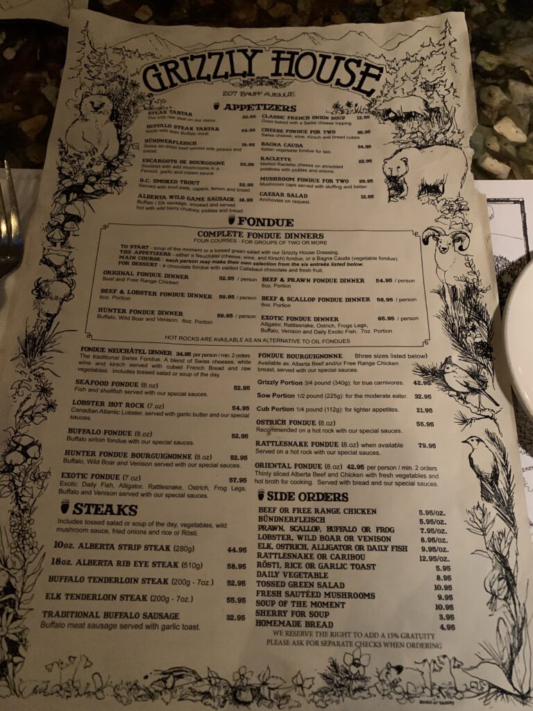 Grizzly Houseのメニュー